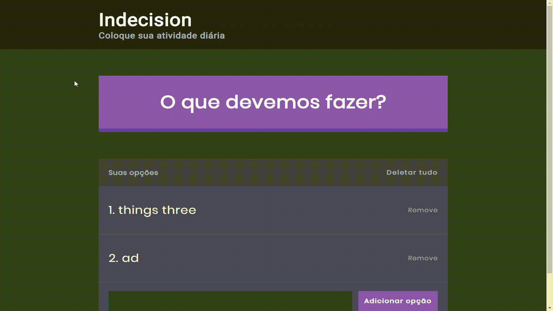 Image mostrando o projeto Indecision App